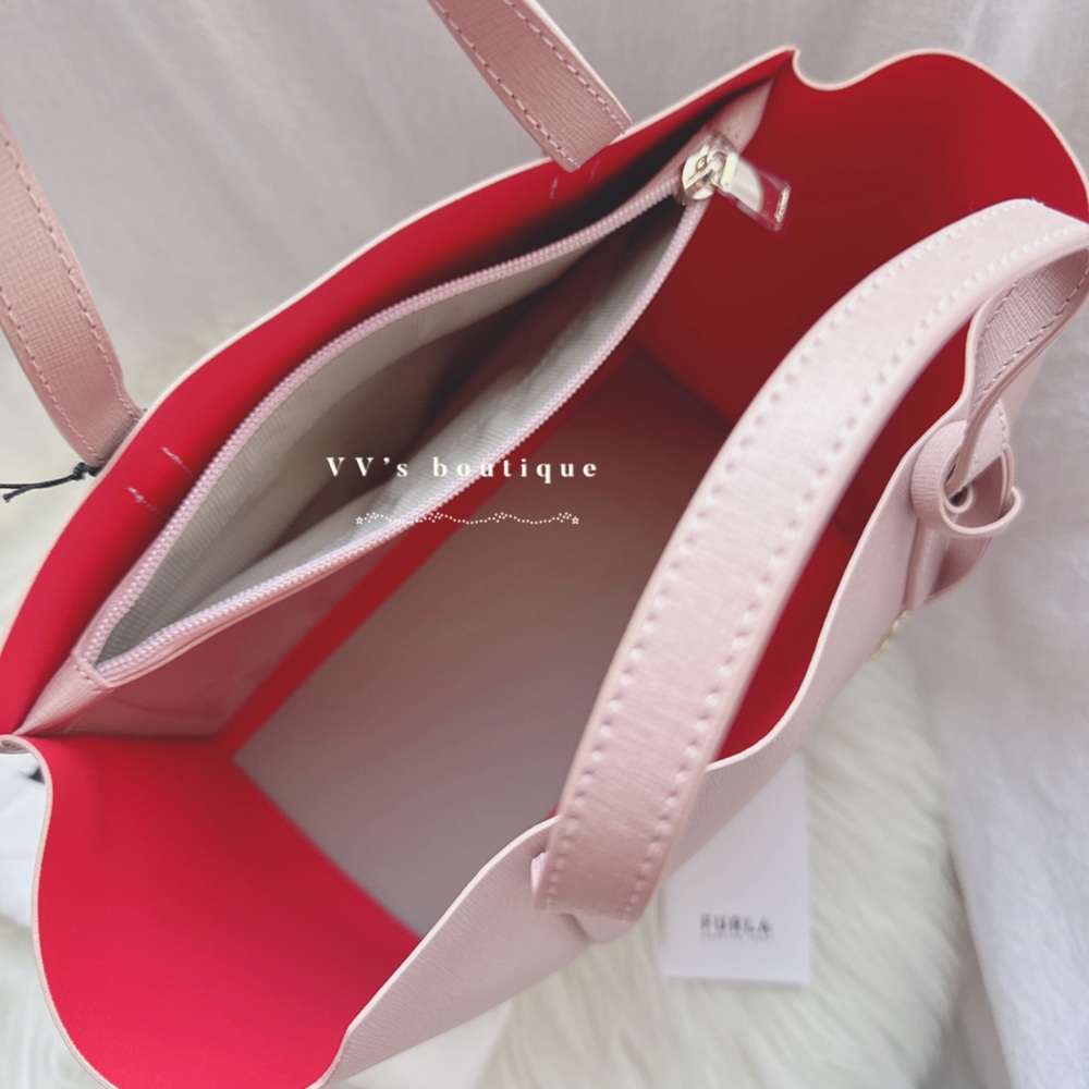 NWT Furla Sally Mini Saffiano Leather Tote Moonstone Pink Red - Picture 9 of 10